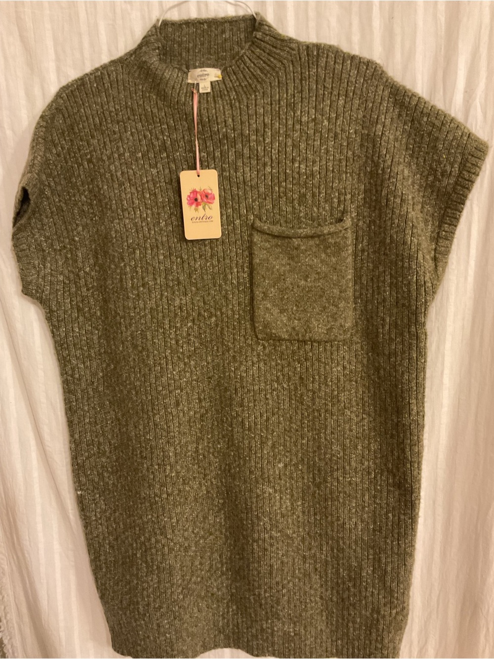 ENTRO Sz.L.Olive Green Ribbed Knit Sweater Dress Cozy